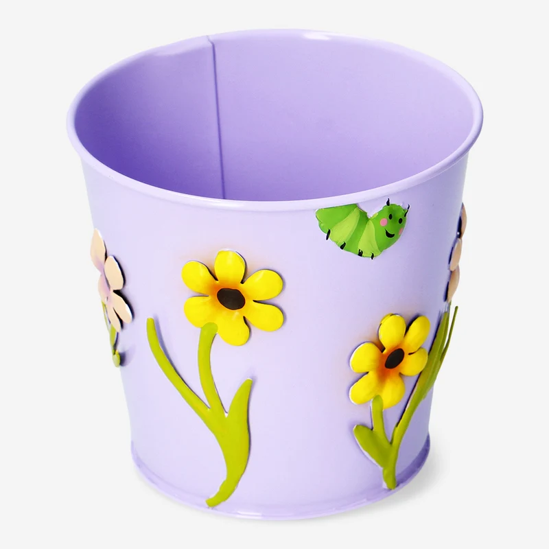 Floral metal plant pot with catapillar - 11 cm