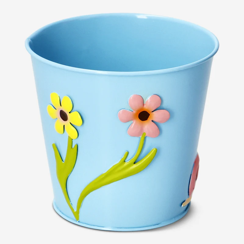 Floral metal plant pot with snail - 11 cm