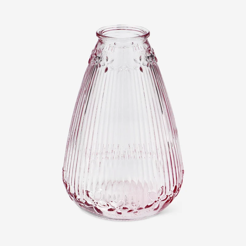 Glass vase with embossed flowers - 10 cm