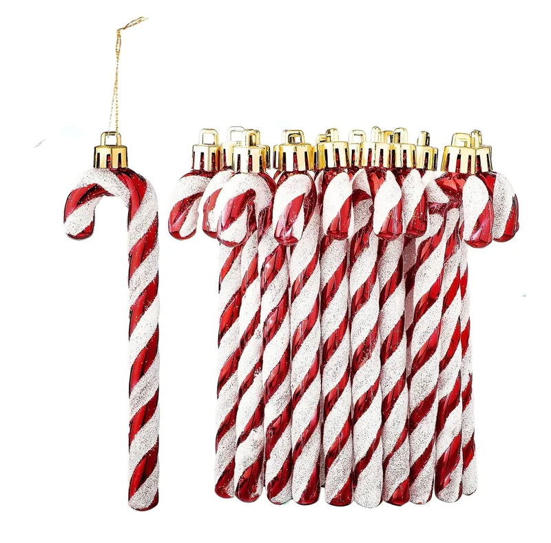 HERZWILD 12 decorazioni per albero di Natale a forma di bastoncini di zucchero, decorazioni palline natalizie (bianco-rosso)