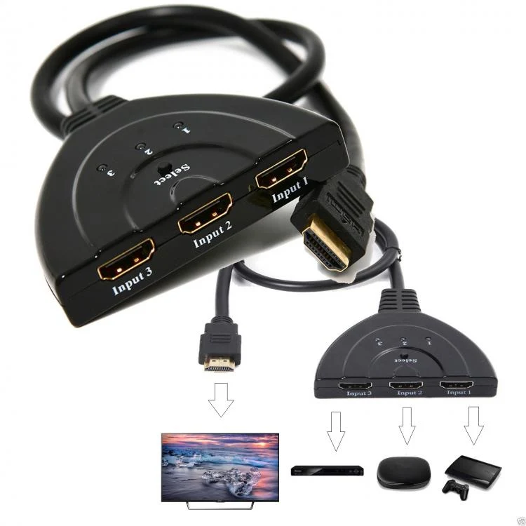 CAVO SWITCH HDMI 1080p 3 PORTE FULL HD TV PRESA MULTIPLA SDOPPIATORE ADATTATORE