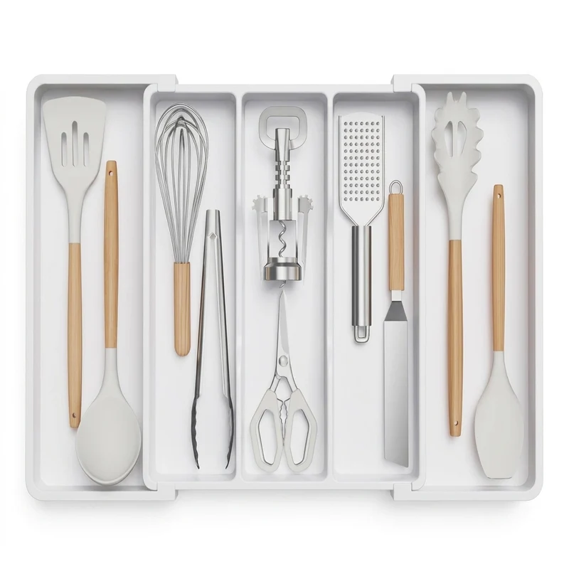 Kitchen Cutlery Drawer Organiser — Expandable, Adjustable Utensil Tray for Spoons, Forks & Knives