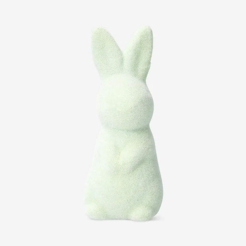 Decorative green flock rabbit - 8 cm