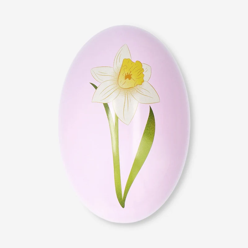 Pink metal Easter egg with daffodil - 12 cm