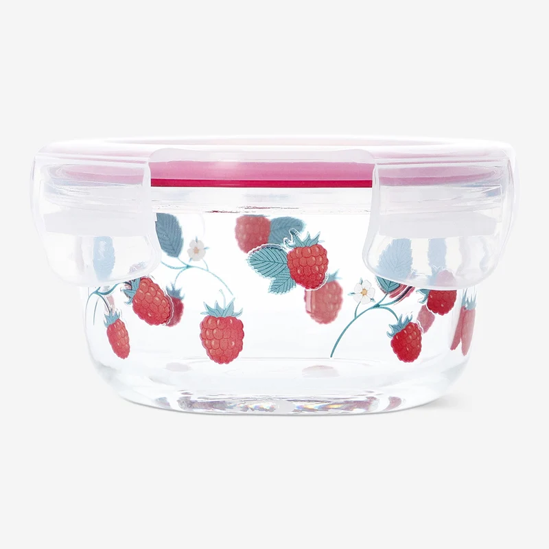 Round food container with raspberry print - 12 cm
