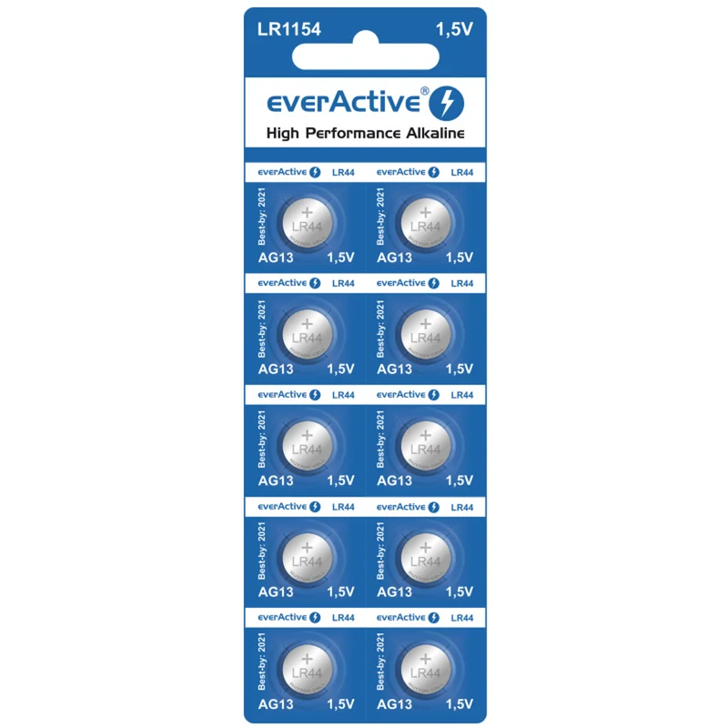 10 batterie alcaline mini G13 LR44 mini everActive a bottone