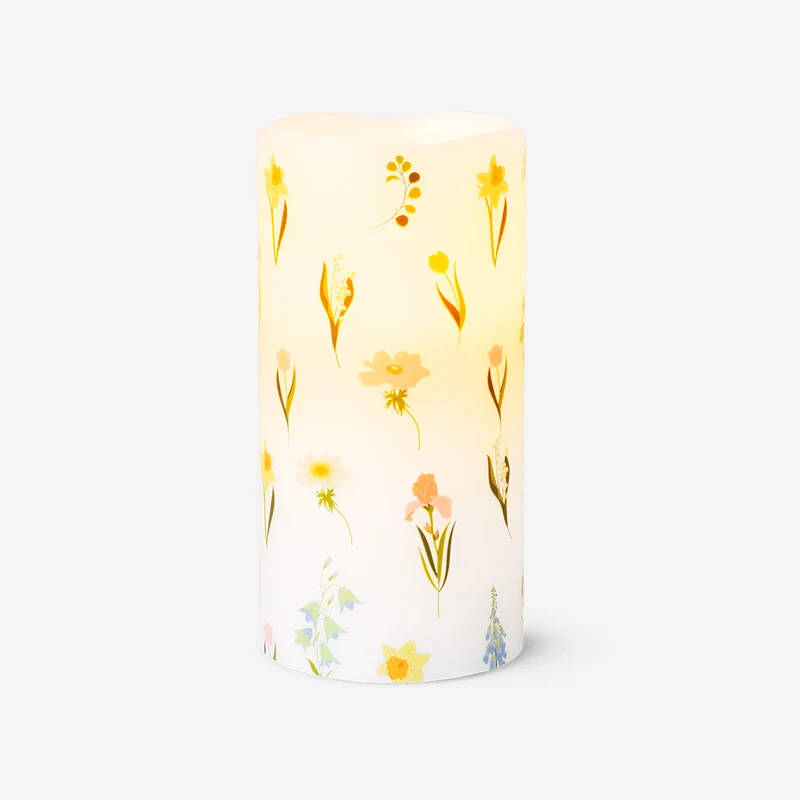 LED pillar candle with flower print - 15 cm