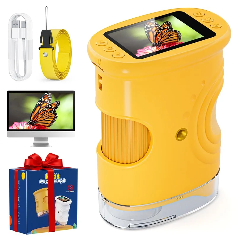 Microscopio Bambini, Temodu Microscopio Digitale da 2.0‘’, Elettronico Portatile 1000X con 8 luci LED Regolabili, può essere utilizzato come regalo di compleanno o di Natale 3 agli