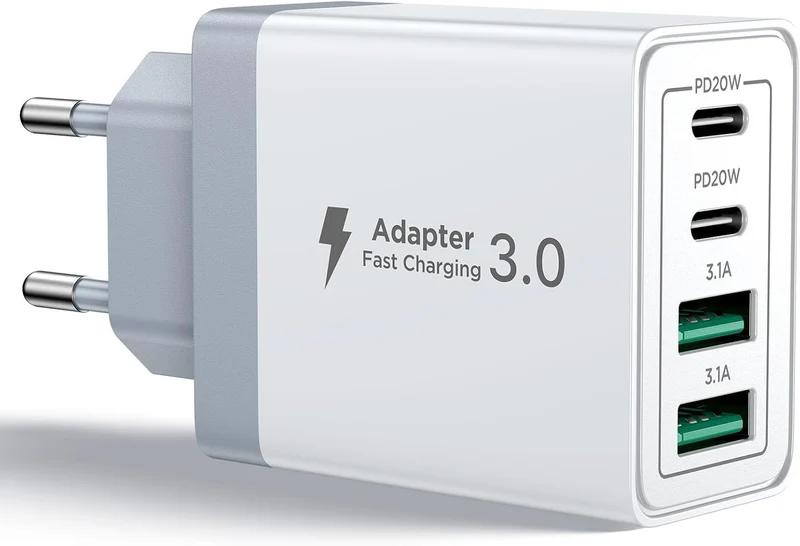 Caricatore USB C Rapido 40W 4Porto Presa USB Caricatore Multipla PD & QC3.0 Carica Cellulare, Spina Alimentatore Caricabatterie per Samsung S22 S23 S24 iPhone 15 16 14, Spinotto Muro Adattatore