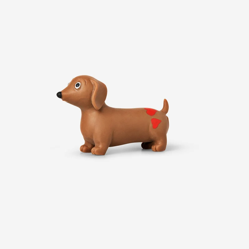 Press me toy - Sausage dog with red hearts