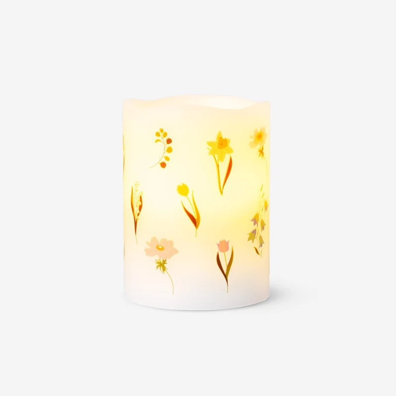 LED pillar candle with flower print - 10 cm