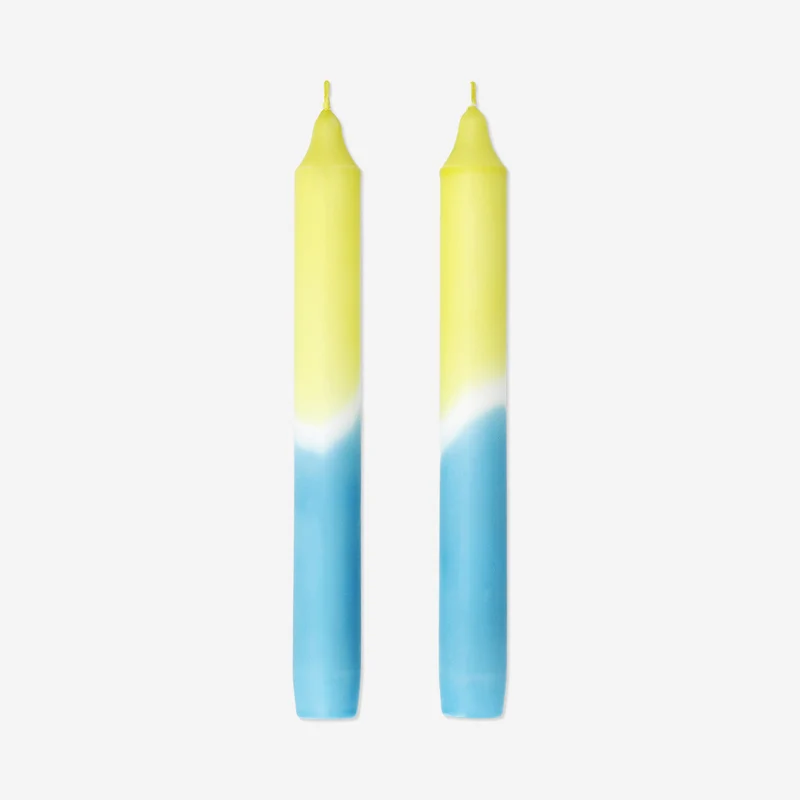 Dip dye dinner candle in blue and yellow - 4 pcs