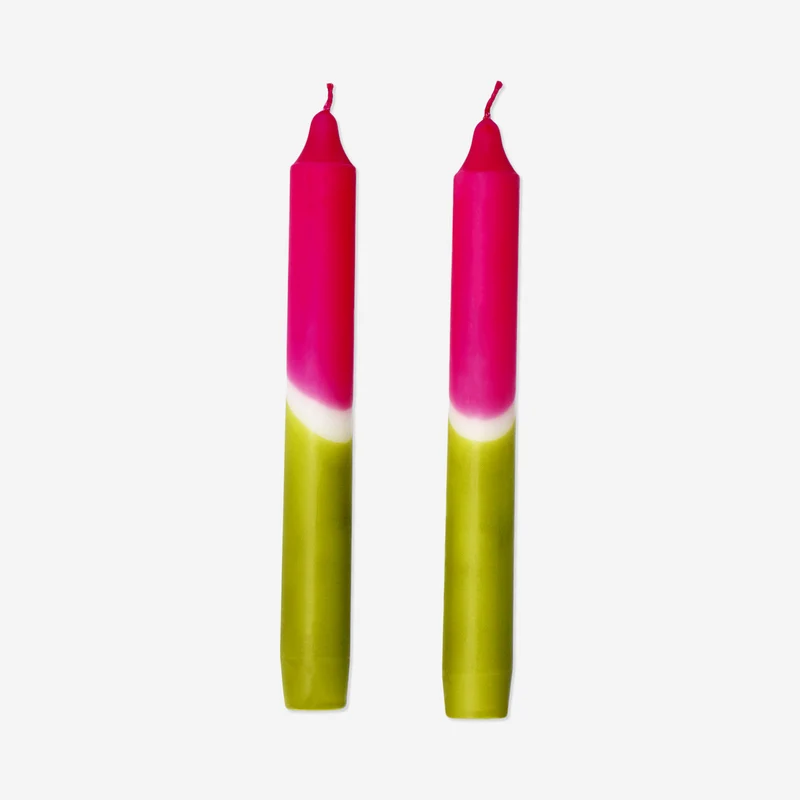 Dip dye dinner candle in pink and green - 4 pcs