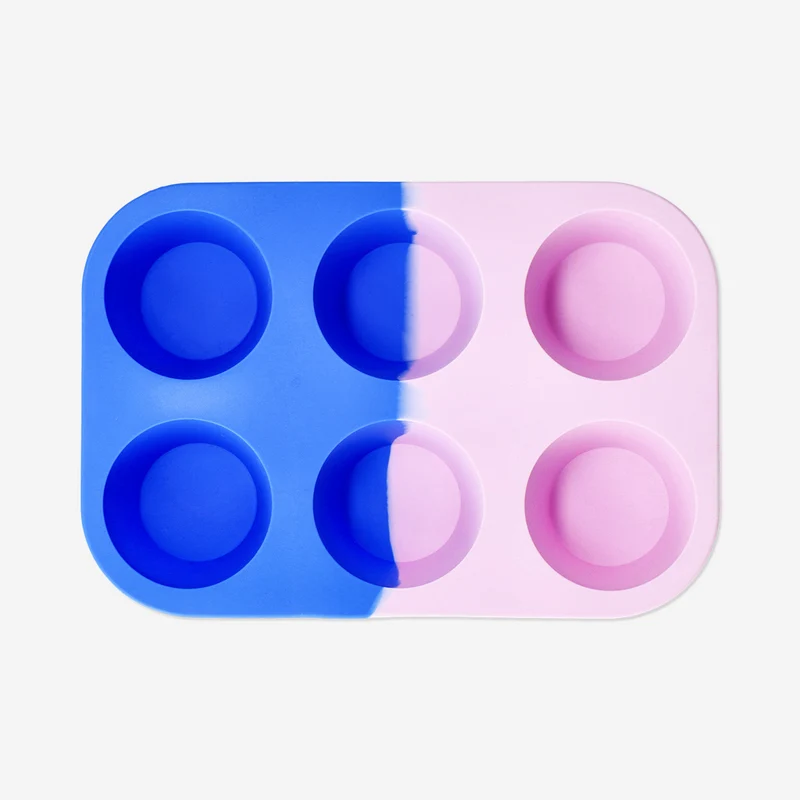 Pink and blue silicone muffin tray