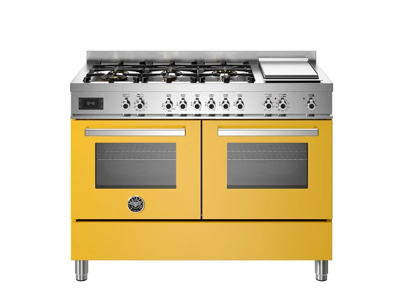 Ⓜ️🔵🔵🔵 BERTAZZONI PRO126G2EGIT - Cucina, Piano cottura 6 fuochi a gas, Serie Professional, Giallo, 120 cm, Bruciatore e Doppio Wok, Piastra Teppan-yaki elettrica, 2 Forni gemelli, Nuova classe A