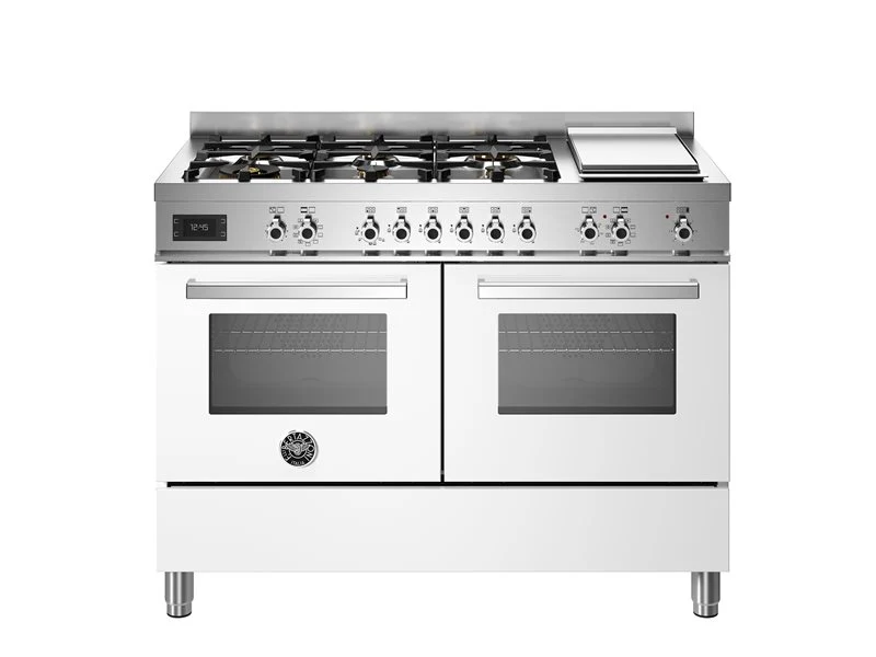 Ⓜ️🔵🔵🔵 BERTAZZONI PRO126G2EBIT - Cucina, Piano cottura 6 fuochi a gas, Serie Professional, Bianco, 120 cm, Bruciatore e Doppio Wok, Piastra Teppan-yaki elettrica, 2 Forni gemelli, Nuova classe A
