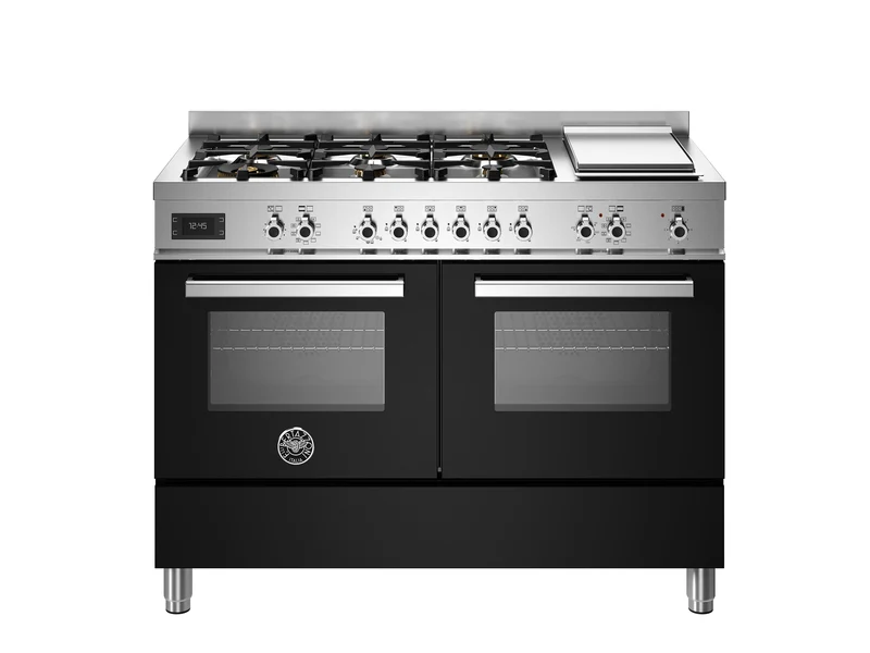 Ⓜ️🔵🔵🔵 BERTAZZONI PRO126G2ENET - Cucina, Piano cottura 6 fuochi gas, Serie Professional, Nero, 120 cm, Bruciatore e Doppio Wok, Piastra Teppan-yaki elettrica, 2 Forni gemelli, Nuova classe A Nuova classe A