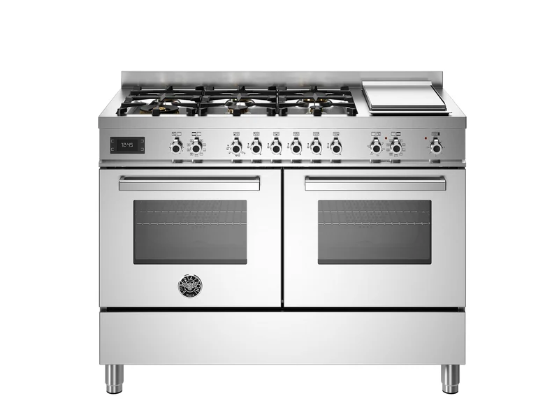 Ⓜ️🔵🔵🔵 BERTAZZONI PRO126G2EXT - Cucina, Piano cottura 6 fuochi a gas, Serie Professional, Acciaio Inox, 120 cm, Bruciatore e Doppio Wok, Piastra Teppan-yaki elettrica, 2 Forni gemelli, Nuova classe A