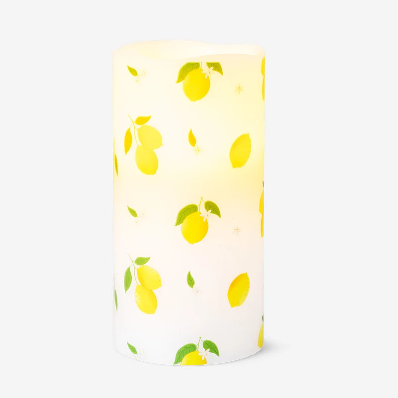 LED pillar candle with lemon print - 15 cm