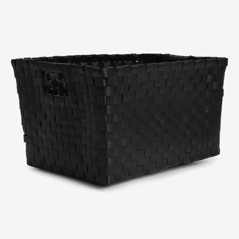 Black Storage Basket in Braided Plastic