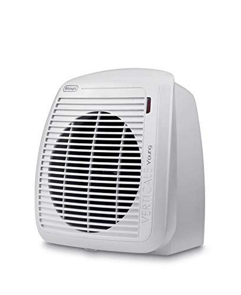 De'Longhi HVY1020 Termoventilatore verticale Young, Silenzioso e leggero, Protezione antigoccia, Maniglia, Dispositivo di sicurezza, Luce, Protezione antigelo, Piccole dimensioni, 2000watt, Bianco
