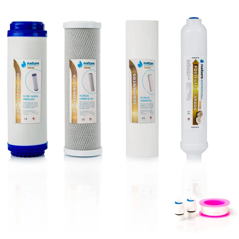 Confezione da 4 filtri universali per osmosi inversa domestica e membrana Vontron 75GPD - Filtri acqua per apparecchiature ad osmosi inversa a 5 stadi - Include connettori - Nature Water Professionals