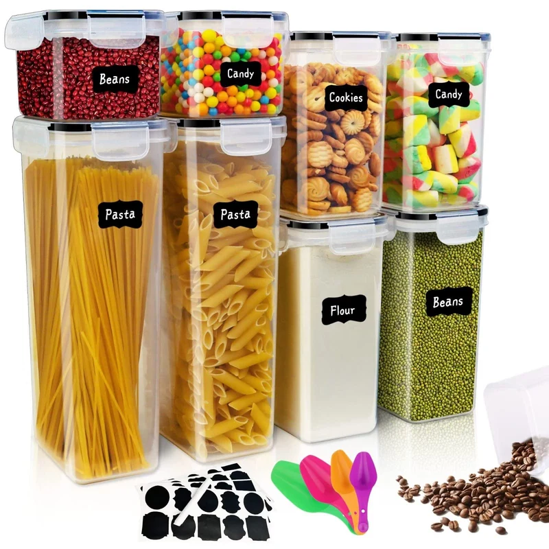 Contenitori Alimentari per Cereali Set 8 Pezzi, Cucina Contenitori Ermetici per Alimenti Plastica con Coperchio 2.8L/2L/1.6L/0.8L Barattoli per la Conservazione di Pasta, Cereali, Muesli-Senza BPA