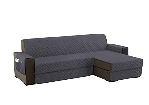 Copridivano con Penisola 3 Posti (L 250 CM) Destra/Sinistra Universale Reversibile Impermeabile, Copridivano Chaise longue Antigraffio, Copridivano Angolare con Tasche Portaoggetti - Grigio Scuro