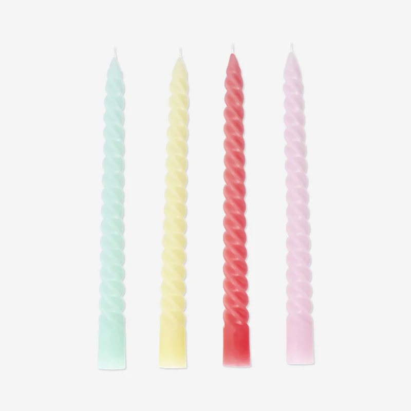 Twisted dinner candles in various colours - 4 pcs