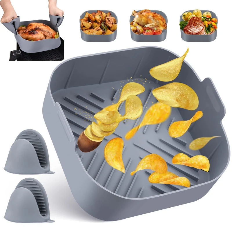 Cestino per Friggitrice ad Aria in Silicone, BISNIE Teglie per Friggitrice ad Aria, Reusable Silicone Pot per Friggitrice ad Aria, Adatti per forno ad Aria, Forni Microonde, Stampi per Torte (20cm)