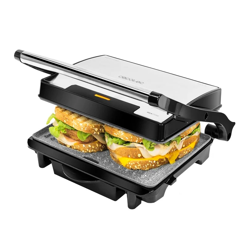 Cecotec Grill elettrico Rock'nGrill 1500 Rapid. Rivestimento in pietra RockStone, piastra superiore regolabile in altezza, vassoio per grasso, 1500 W, rivestimento ecologico