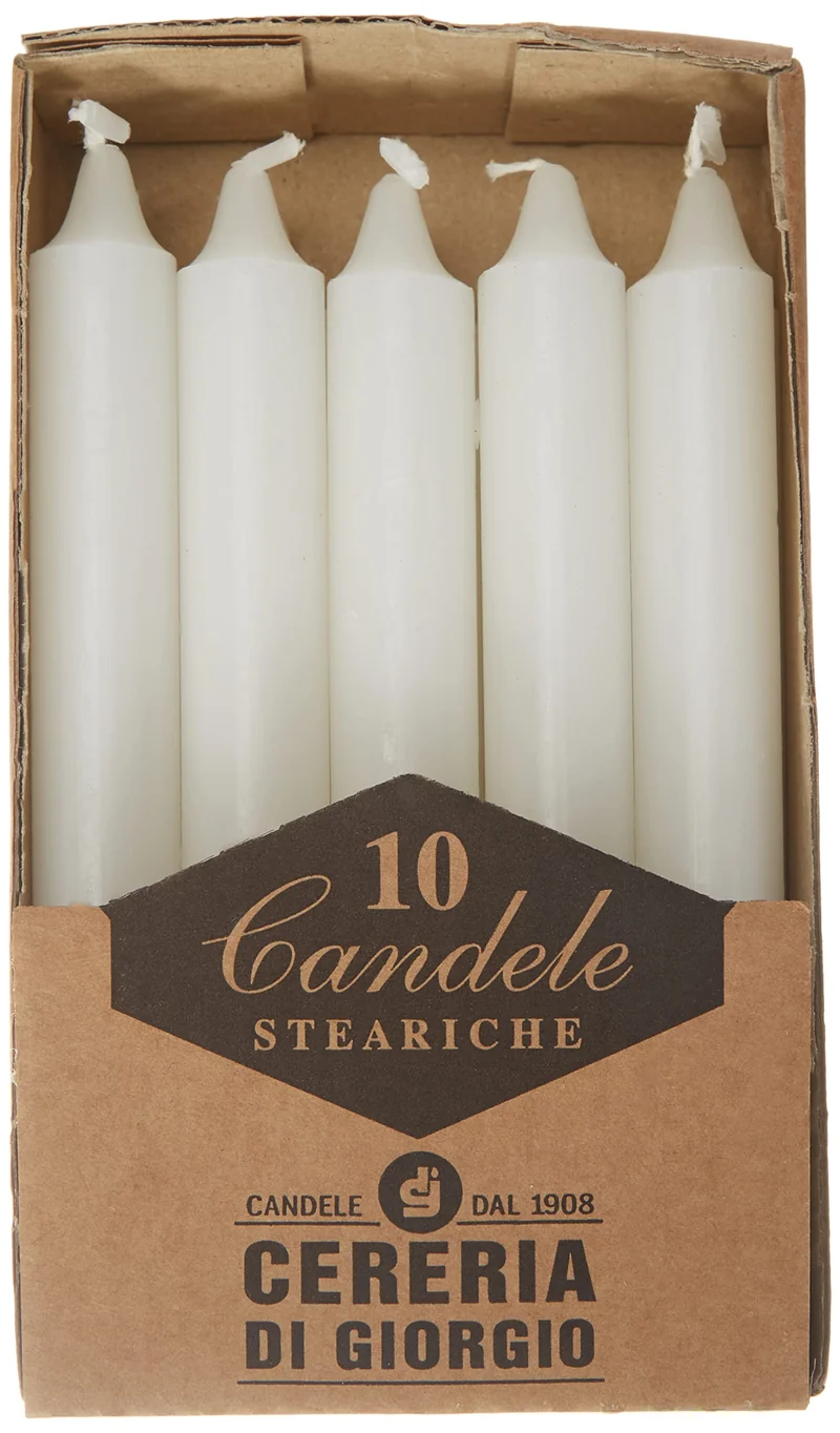 Cereria di Giorgio 407 Candele Steariche, Cera, Bianco, 1.8x1.8x15 cm, 10 unità