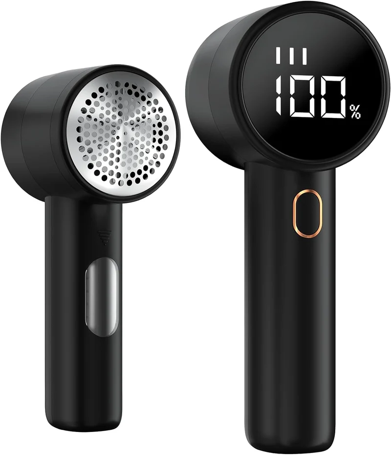 BZGG Levapelucchi Elettrico,Display Digitale LCD,Rimuove i Pelucchi per 3 Livelli di Potenza Regolabili, Taglia Pelucchi a 6 Lame per vari Tessuti,Nero
