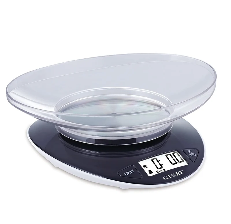 CAMRY Bilancia da cucina digitale Bilancia elettronica per alimenti con ciotola rimovibile Ampio display LCD Interruttore a pulsante Precisione 1g Capacità 5 kg/11 lb (Nero)