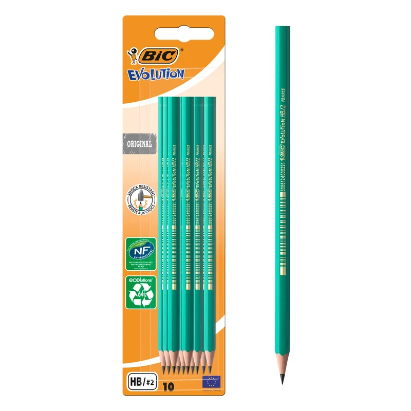 BIC Evolution Ecolutions, Matita In Grafite, Per Scrivere A Scuola E In Ufficio, Mina HB Resistente, Confezione da 10
