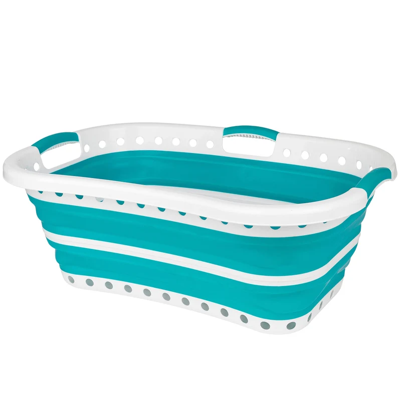 Beldray LA072979TQEU Cestello per bucato, curvo e sagomato per adattarsi al corpo, cestello pieghevole, manici ergonomici a 2 vie antiscivolo, 37 litri, cesta pieghevole bucato, turchese
