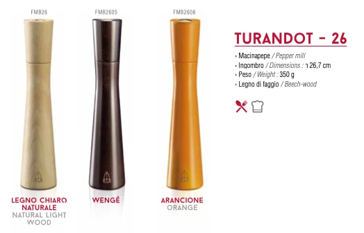 Ⓜ️🔵🔵🔵 Tre Spade Turandot 26 FMB2605 - Macinino Macinapepe prodotto artigianalmente in Italia, 27 cm, legno di faggio certificato PEFC, color wengè, macine garantite 25 anni