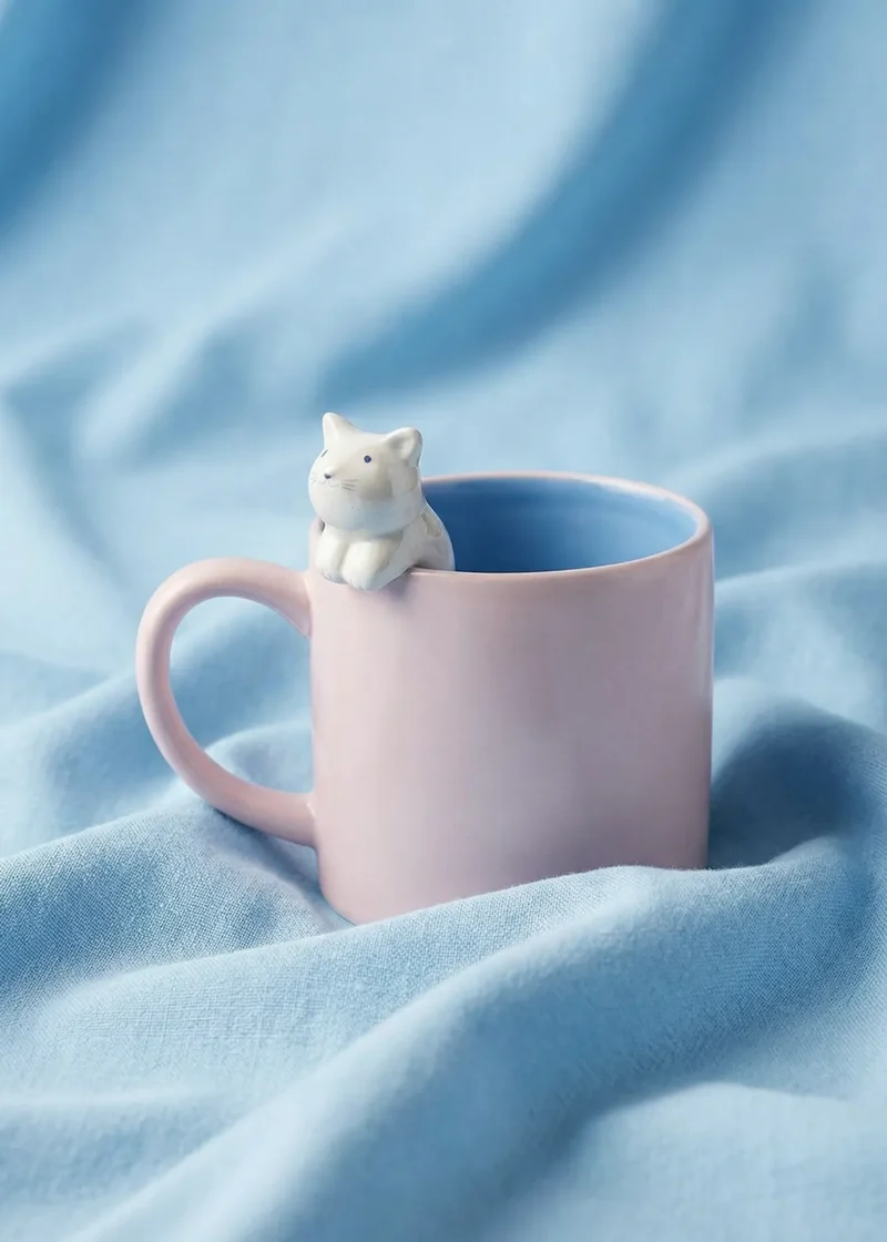 Pink mug with 3D cat - 465 ml