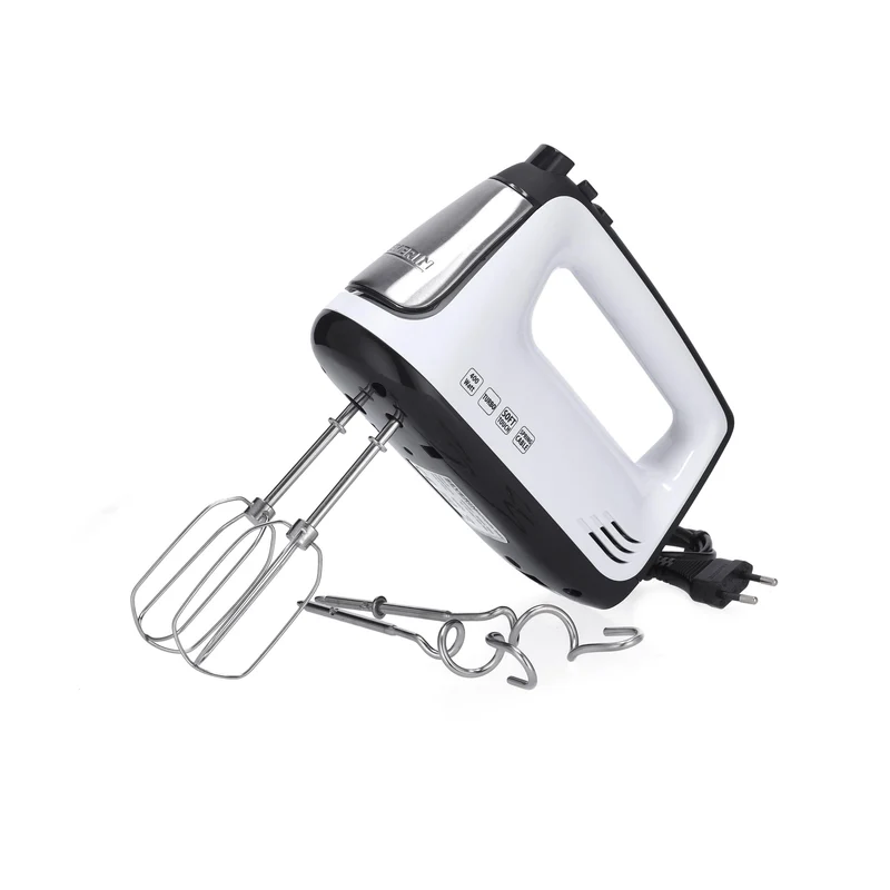 SEVERIN HM 3830 Sbattitore elettrico potente con accessori in acciaio inox 400 W, Sbattitore con cavo a spirale e 5 velocità, Sbattitore cucina con funzione turbo, Argento/bianco