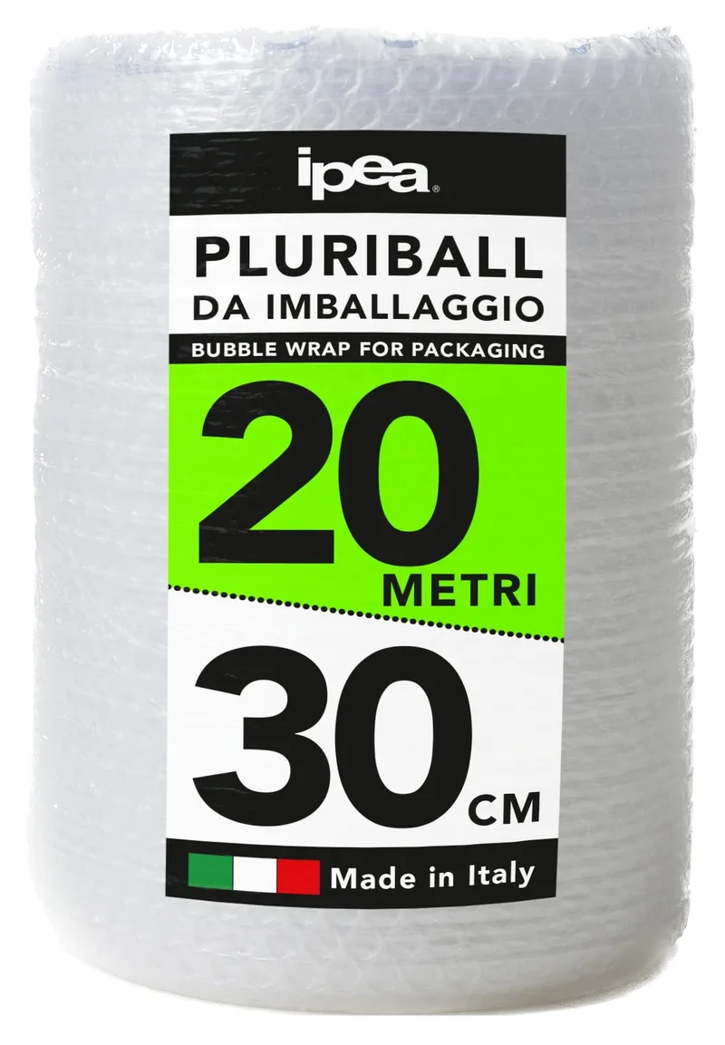 IPEA Pluriball per Imballaggio e Spedizioni – Rotolo da 20 Metri x 30 cm – Bolle Aria per Protezione, Imbottitura, Confezionamento di Oggetti nel Trasporto – Antistrappo e Antiurto