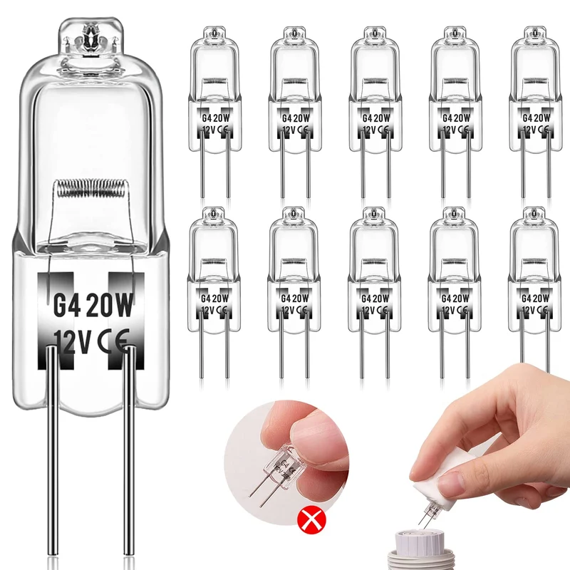 Lampadine Alogene G4 （10 pezzi）12V 20W 2800K Luce bianca calda dimmerabile lampadina alogena Per la sostituzione di lampadari di cristallo, luci di segnalazione, illuminazione della cucina, ecc.