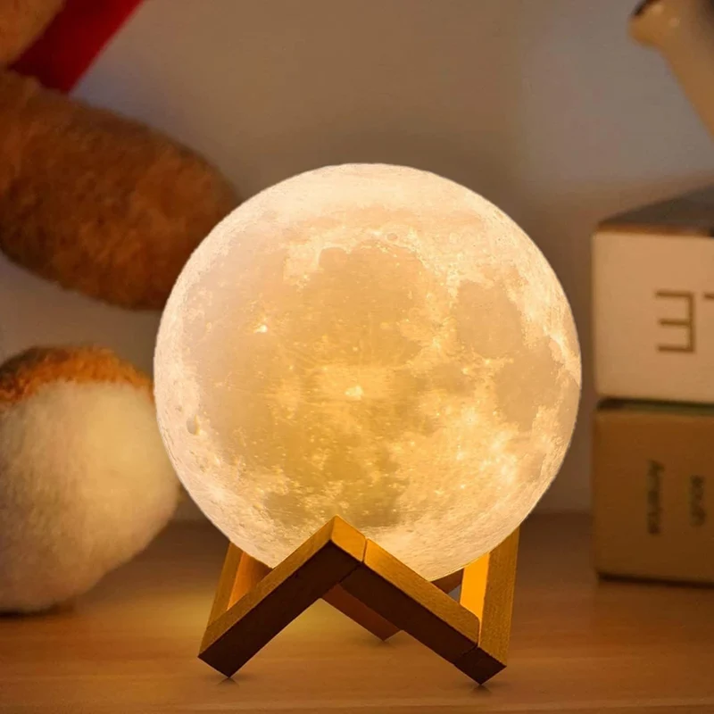ACED Lampada luna 3D 2023 Aggiornamento 16 colori con supporto in legno/Remote/Controllo touch regali per ragazze ragazzi Donne Ragazza Diametro 13.7 cm