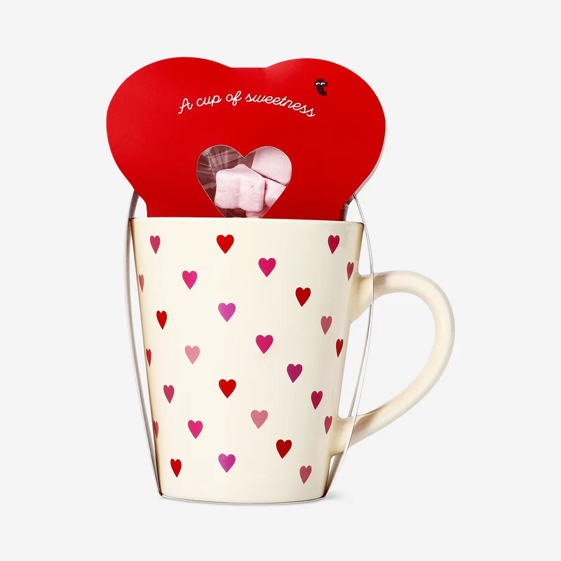 Valentine mug with hot chocolate filling and mini marshmallows