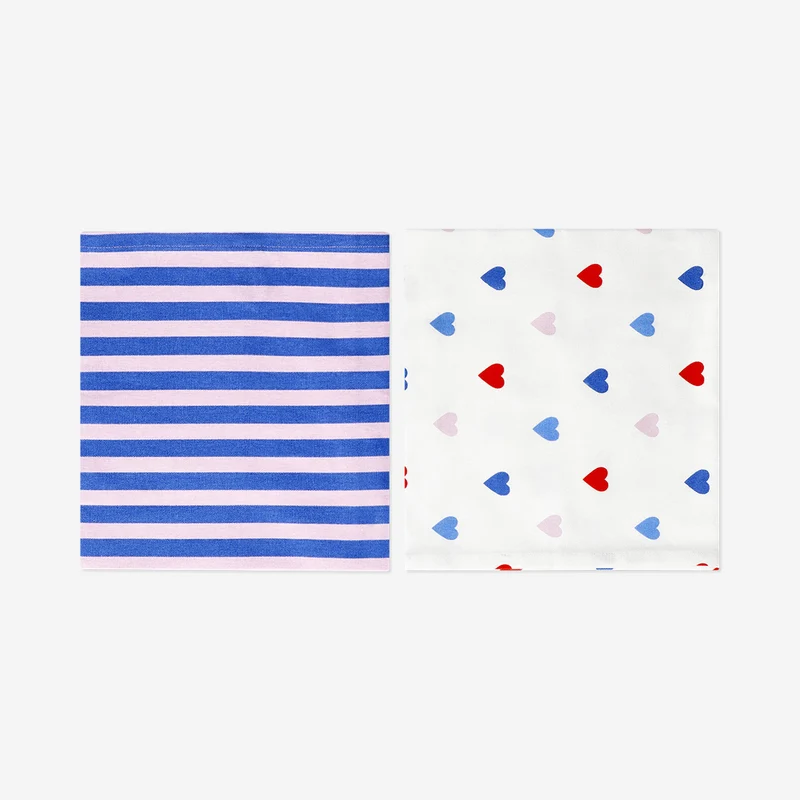 Fabric tea towels with stripes and hearts - 2 pcs