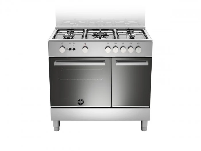 Ⓜ️🔵🔵🔵 LA GERMANIA FTR9P5GXV/24 - Cucina, Piano di Lavoro Acciaio Inox, 5 Fuochi Gas, Serie Futura, Forno Gas Ventilato, Vano Stipetto, 90x60 cm, Nuova classe A+