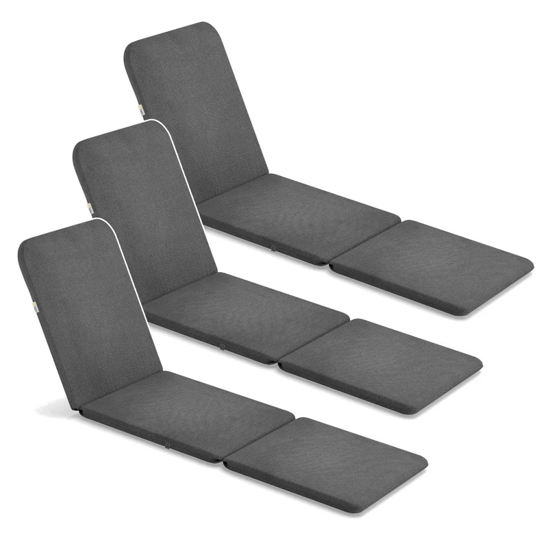 Cuscino per sdraio Jaipur, colore grigio scuro, tessuto S-500, dimensioni 190x60 cm, due sistemi di fissaggio, impermeabile, lavabile interamente, S-49, 3 pezzi