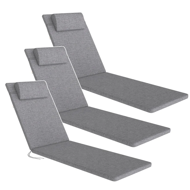 Cuscino per sdraio Madera, colore grigio, tessuto S-550 melange, dimensioni 190x55 cm, fissaggio con fascia elastica, impermeabile, melange S-23, 3 pezzi