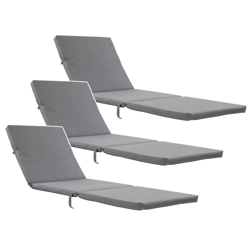 Cuscino per sdraio Daytona, colore grigio, tessuto S-550 Melange, dimensioni 192x64 cm, fissaggio con fascia elastica, impermeabile, Melange S-23, 3 pezzi