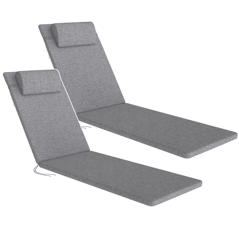 Cuscino per sdraio Madera, colore grigio, tessuto S-550 melange, dimensioni 190x55 cm, fissaggio con fascia elastica, impermeabile, melange S-23, 2 pezzi