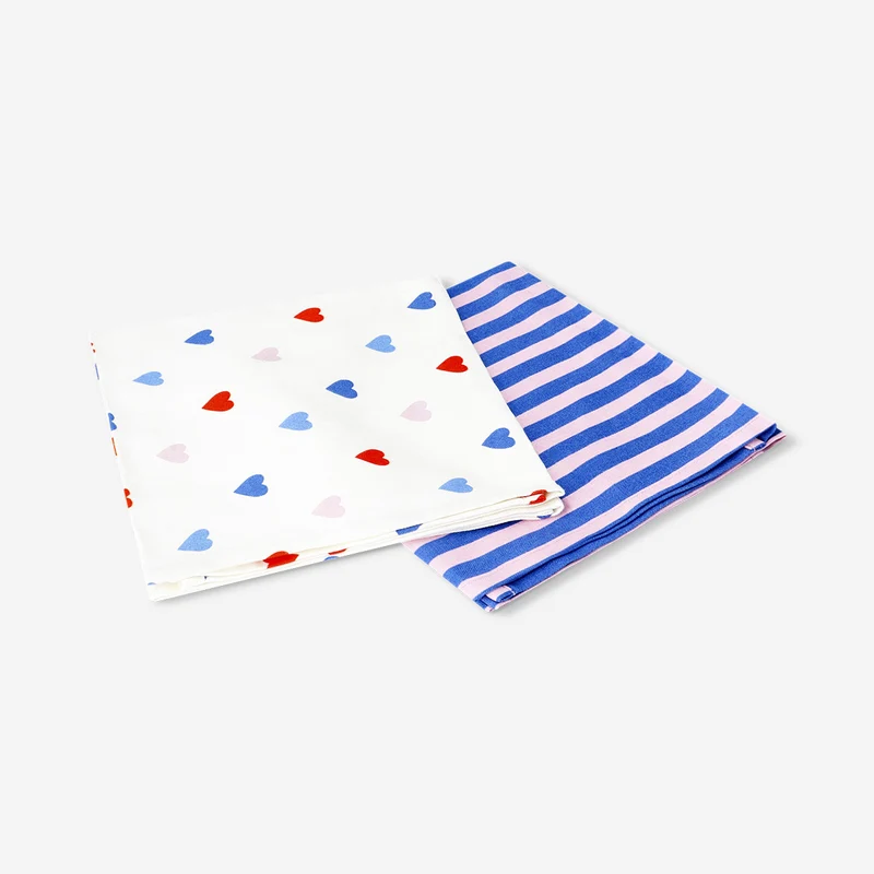 Tea towels with hearts and stripes - 2 pcs